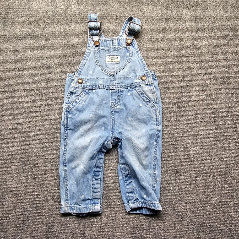 OshKosh Bgosh Baby Girls Light Wash Denim Heart Print Overalls 6M OSH89379-SSI